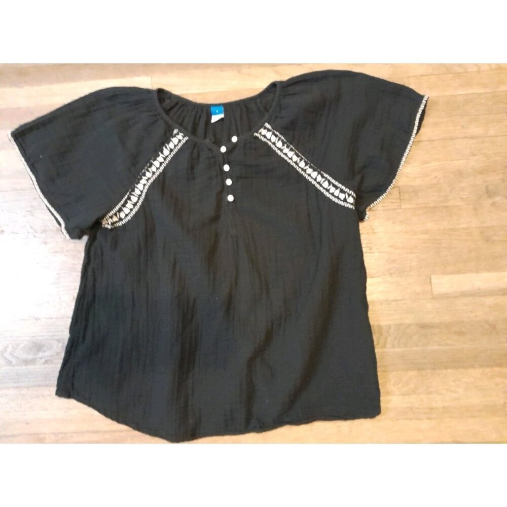 Old Navy Womens Boho Hippie Embroidered Gauze Flared Sleeve Blouse Small Black
